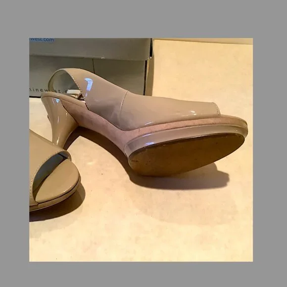 Nine West Beige Patent leather Peep-toe Slingback sandals - Picture 8 of 14